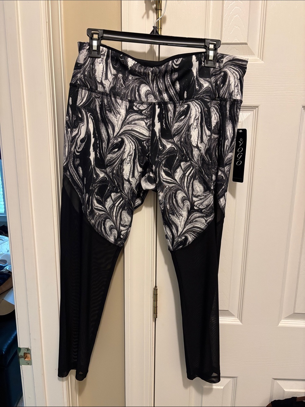 VOGO Athletica Black and White Marble Mesh Leggings